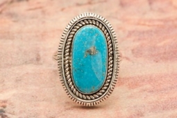 Artie Yellowhorse Genuine Morenci Turquoise Sterling Silver Ring